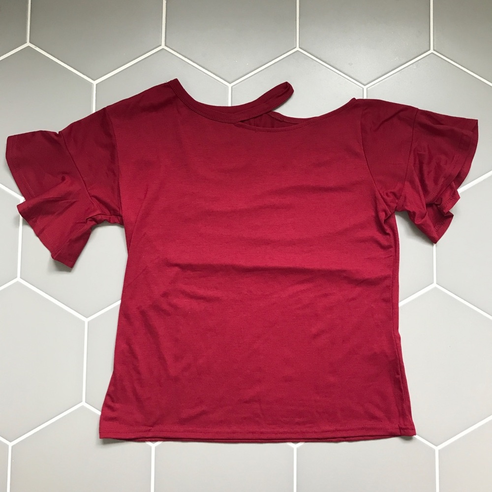 Short Ruffles Sleeve Lightweight Tunic T Shirt - Picture 6 of 6